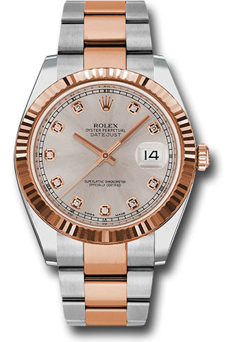 Rolex Stainless Steel and Pink Gold Datejust 41 Date Watch - 41 MM - Oyster Bracelet - Fluted Bezel - Sundust Diamond Dial - 126331 sudo