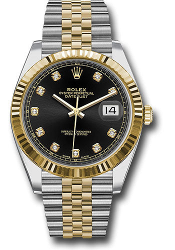 Rolex Stainless Steel and Yellow Gold Datejust 41 Date Watch - 41 MM - Jubilee Bracelet - Fluted Bezel - Black Diamond Dial - 126333 bkdj