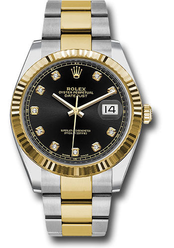 Rolex Stainless Steel and Yellow Gold Datejust 41 Date Watch - 41 MM - Oyster Bracelet - Fluted Bezel - Black Dial - 126333 bkdo