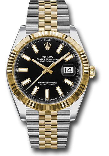 Rolex Stainless Steel and Yellow Gold Datejust 41 Date Watch - 41 MM - Jubilee Bracelet - Fluted Bezel - Black Dial - 126333 bkij