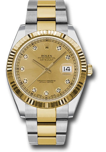 Rolex Stainless Steel and Yellow Gold Datejust 41 Date Watch - 41 MM - Oyster Bracelet - Fluted Bezel - Champagne Diamond Dial - 126333 chdo