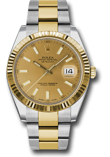 Rolex Stainless Steel and Yellow Gold Datejust 41 Date Watch - 41 MM - Oyster Bracelet - Fluted Bezel - Champagne Dial - 126333 chio