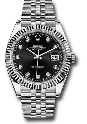 Rolex Stainless Steel and White Gold Datejust 41 Date Watch - 41 MM - Jubilee Bracelet - Fluted Bezel - Black Diamond Dial -  126334-0012