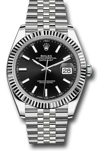 Rolex Stainless Steel and White Gold Datejust 41 Date Watch - 41 MM - Jubilee Bracelet - Fluted Bezel - Black Dial - 126334-0018