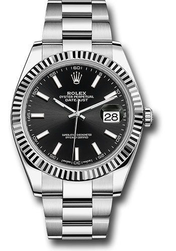 Rolex Stainless Steel and White Gold Datejust 41 Date Watch - 41 MM - Oyster Bracelet - Fluted Bezel - Black Dial - 126334 bkio