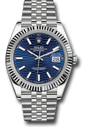 Rolex Stainless Steel and White Gold Datejust 41 Date Watch - 41 MM - Jubilee Bracelet - Fluted Bezel - Blue Fluted Dial - 126334 blflmij