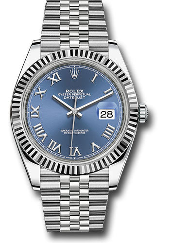 Rolex Stainless Steel and White Gold Datejust 41 Date Watch - 41 MM - Jubilee Bracelet - Fluted Bezel - Blue Roman Dial - 126334-0026