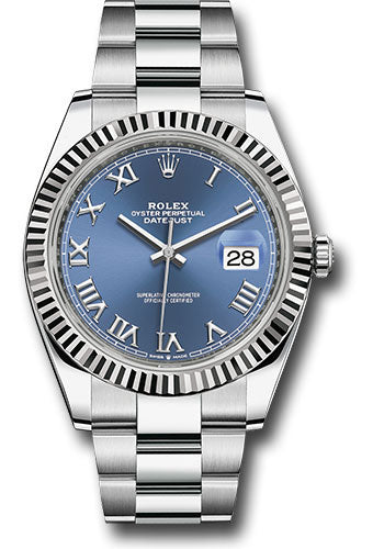 Rolex Stainless Steel and White Gold Datejust 41 Date Watch - 41 MM - Oyster Bracelet - Fluted Bezel - Blue Roman Dial - 126334 blro