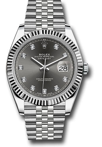Rolex Stainless Steel and White Gold Datejust 41 Date Watch - 41 MM - Jubilee Bracelet - Fluted Bezel - Dark Rhodium Diamond Dial - 126334-0006