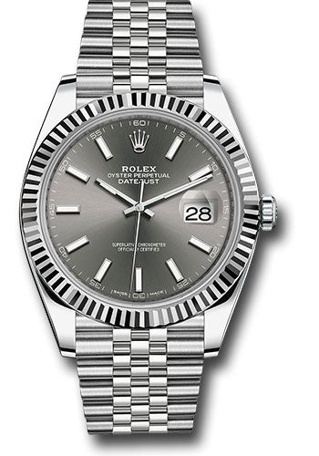 Rolex Stainless Steel and White Gold Datejust 41 Date Watch - 41 MM - Jubilee Bracelet - Fluted Bezel - Dark Rhodium Dial - 126334-0014