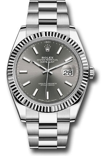 Rolex Stainless Steel and White Gold Datejust 41 Date Watch - 41 MM - Oyster Bracelet - Fluted Bezel - Dark Rhodium Dial - 126334 dkrio