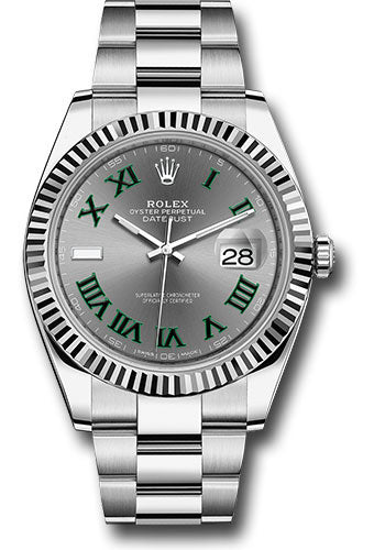 Rolex Stainless Steel and White Gold Datejust 41 Date Watch - 41 MM - Oyster Bracelet - Fluted Bezel - Wimbledon Dial - 126334-0021