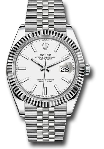 Rolex Stainless Steel and White Gold Datejust 41 Date Watch - 41 MM - Jubilee Bracelet - Fluted Bezel - White Dial - 126334-0010