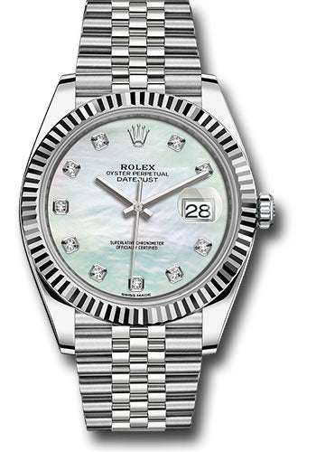 Rolex Stainless Steel and White Gold Datejust 41 Date Watch - 41 MM - Jubilee Bracelet - Fluted Bezel - Mother Of Pearl Diamond Dial - 126334 wmdj