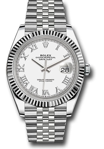 Rolex Stainless Steel and White Gold Datejust 41 Date Watch - 41 MM - Jubilee Bracelet - Fluted Bezel - White Roman Dial - 126334-0024