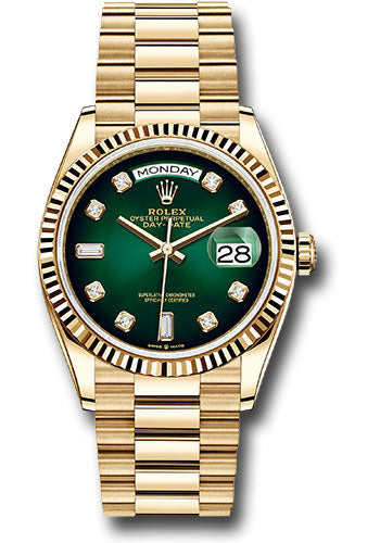 Rolex Presidential Yellow Gold Day-Date 36MM - President Bracelet Watch - Green Ombre´ Diamond Dial - 128238 godp