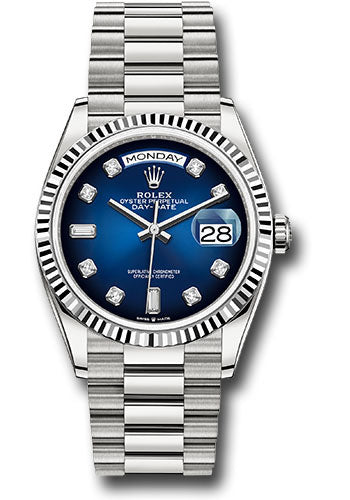 Rolex Presidential White Gold Day-Date 36MM - President Bracelet Watch - Blue Ombre´ Diamond Dial - 128239 blodp