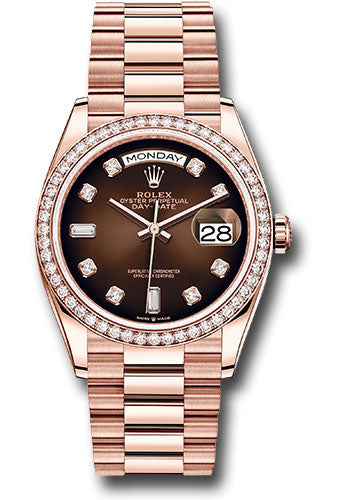 Rolex Presidential Everose Gold Day-Date 36MM - President Bracelet Watch - Brown Ombre´ Diamond Dial - 128345RBR brodp