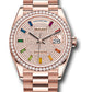Rolex Presidential Everose Gold Day-Date 36MM - President Bracelet Watch - Diamond-Paved Rainbow Sapphire Dial - 128345RBR dprsp