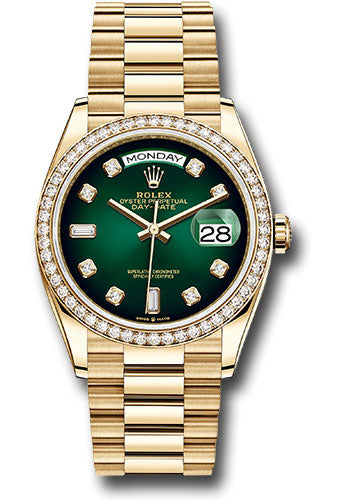 Rolex Presidential Yellow Gold Day-Date 36MM - President Bracelet Watch - Green Ombre´ Diamond Dial - 128348RBR godp