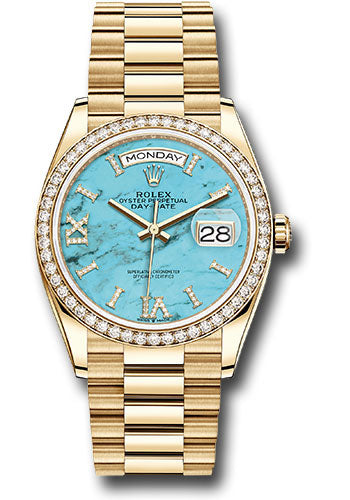 Rolex Presidential Yellow Gold Day-Date 36MM - President Bracelet Watch - Turquoise Diamond Dial - 128348RBR tdidrp