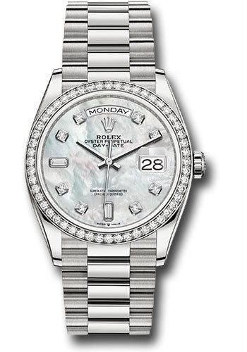 Rolex Presidential White Gold Day-Date 36MM - President Bracelet Watch - Mother-of-Pearl Diamond Dial - 128349RBR mdp