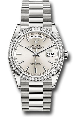 Rolex Presidential White Gold Day-Date 36MM - President Bracelet Watch - Silver Index Dial - 128349RBR sip