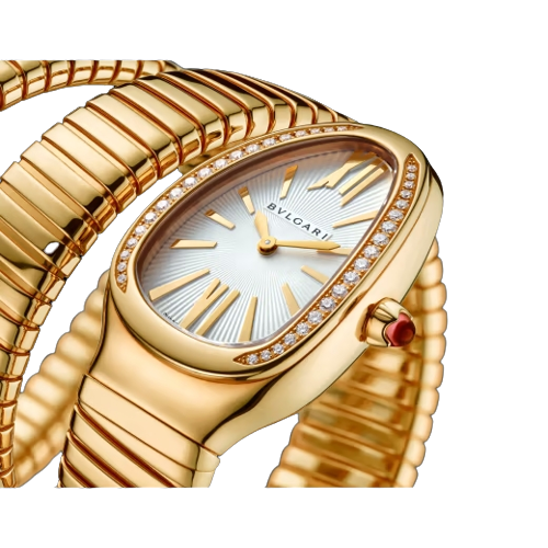 Bvlgari Serpenti Tubogas - 2 Row - Yellow Gold 35 MM - Yellow Gold Bracelet - Diamond Bezel - Silver Opaline Dial - 101923