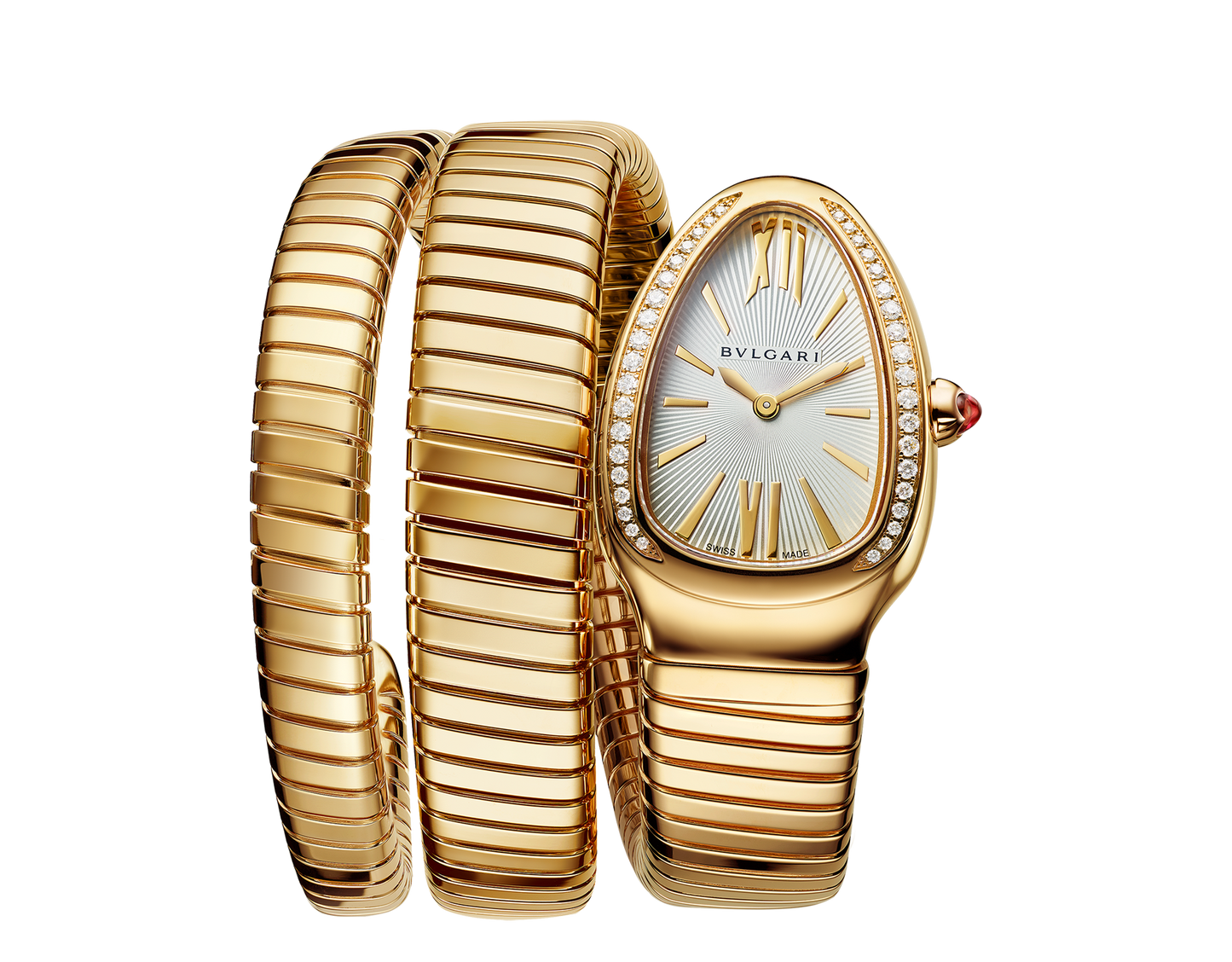 Bvlgari Serpenti Tubogas - 35 MM - Yellow Gold - Silver Opaline Dial - 101923 nyc watcher nyc watches