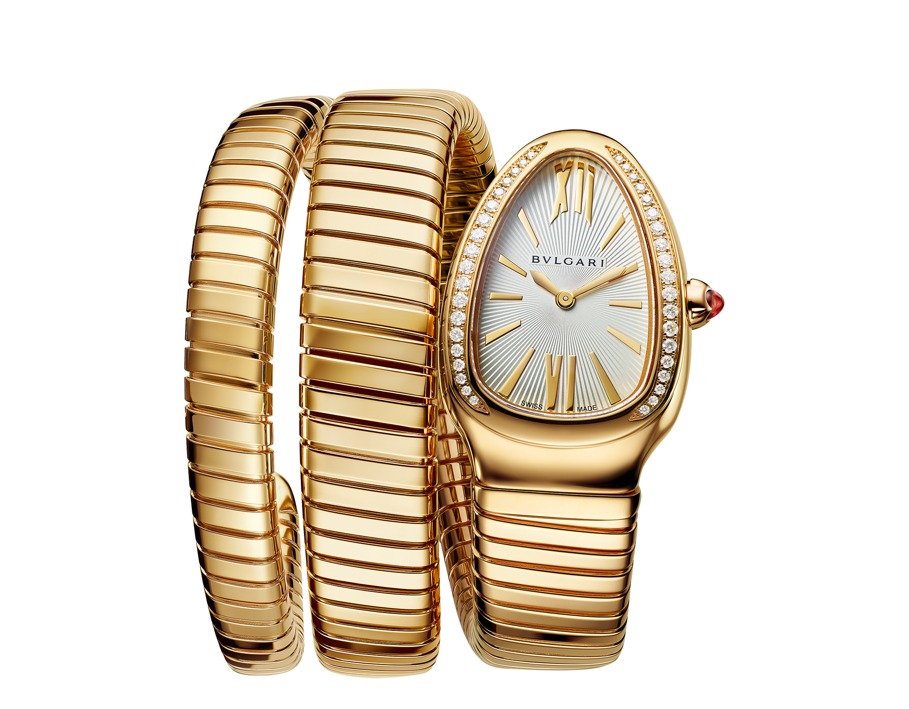 Bvlgari Serpenti Tubogas - 35 MM - Yellow Gold - Silver Opaline Dial - 101923 nyc watcher nyc watches