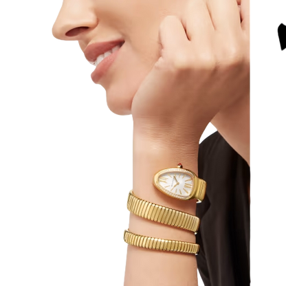 Bvlgari Serpenti Tubogas - 2 Row - Yellow Gold 35 MM - Yellow Gold Bracelet - Diamond Bezel - Silver Opaline Dial - 101923