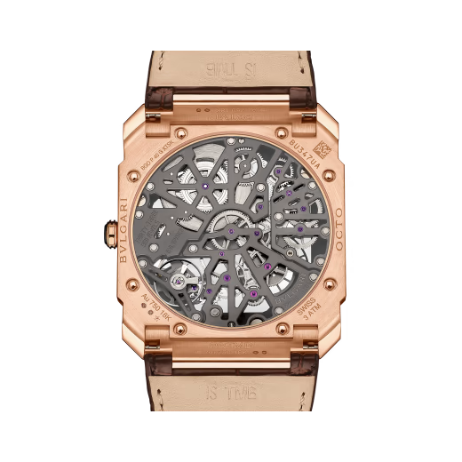 Bvlgari Octo Finissimo - Rose Gold  40 MM - Brown Leather Strap - Skeleton Dial - Rose Gold Bezel - 103667