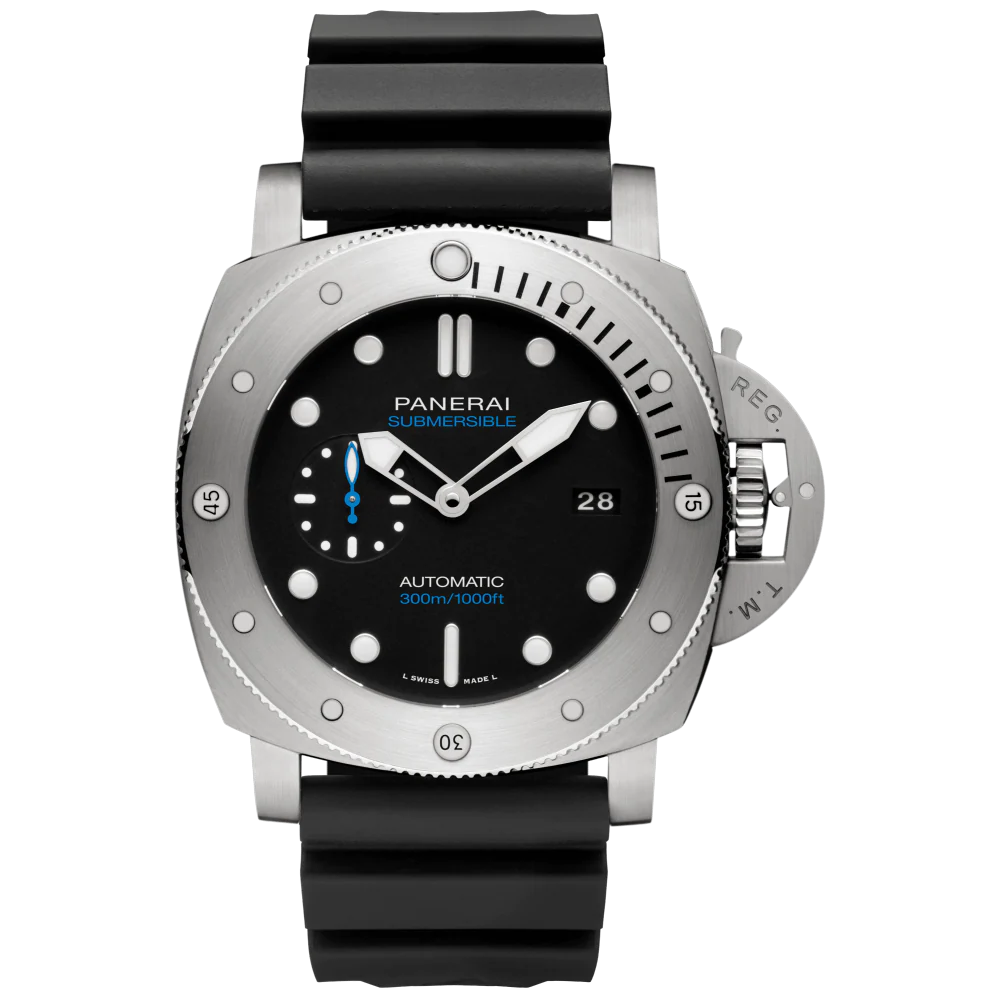 Panerai Submersible Titanium 47 MM - Black Leather Strap - Black Dial - PAM02305