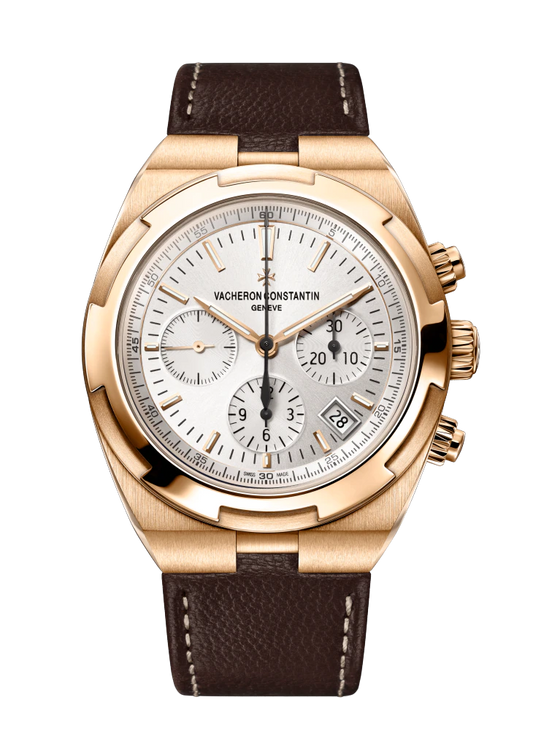 Vacheron Constantin Overseas Chronograph Pink Dial 42.5 MM - Brown Leather Strap - Silver Dial - 5500V/000R-B074