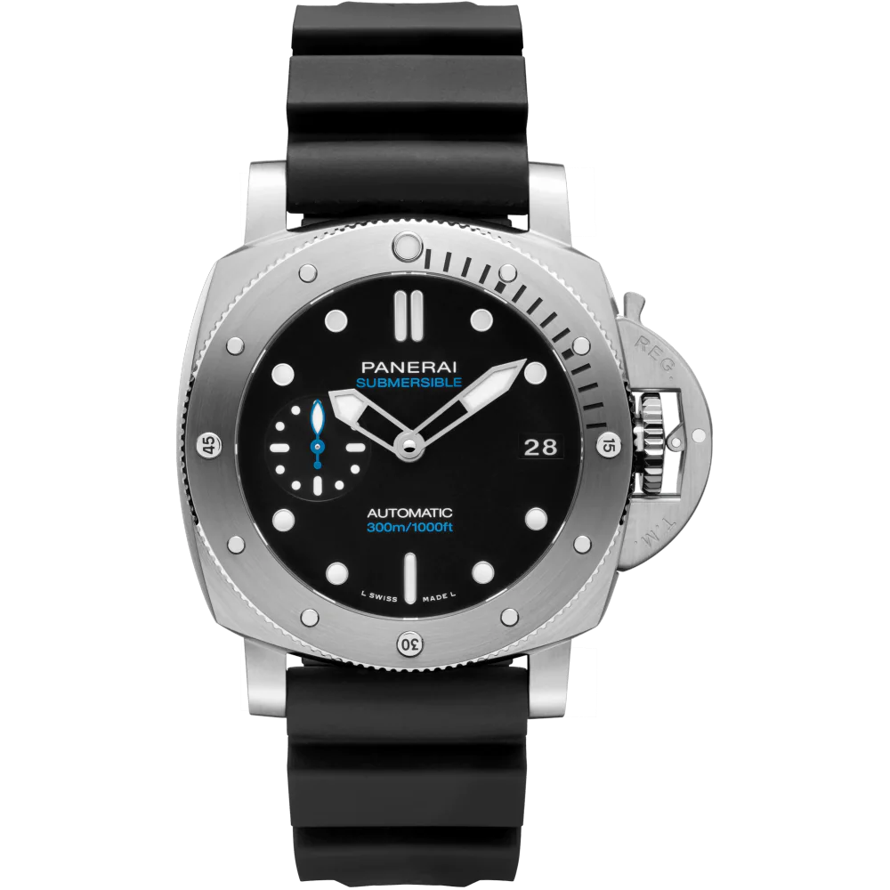 Panerai Submersible Stainless Steel 44 MM - Black Rubber Strap - BlackDial - PAM02973