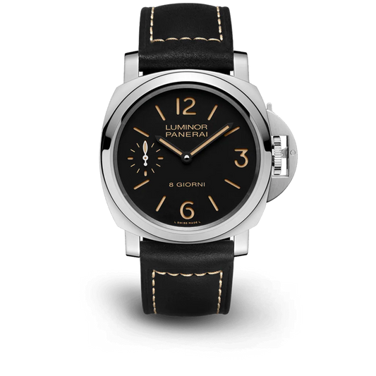 Panerai Luminor 8 Giorni Stainless Steel 44 MM - Black Leather Strap - Black Dial - PAM00915