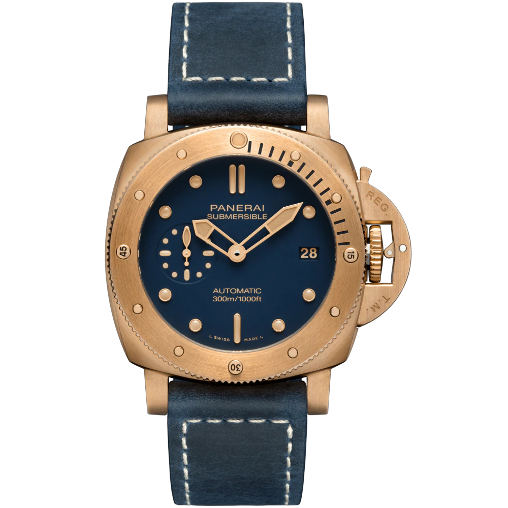 Panerai Submersible Bronzo Blu Abisso 42 MM - Blue Leather Strap - Blue Dial - PAM01074