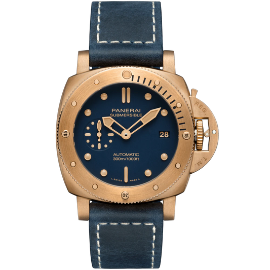 Panerai Submersible Bronzo Blu Abisso 42 MM - Blue Leather Strap - Blue Dial - PAM01074