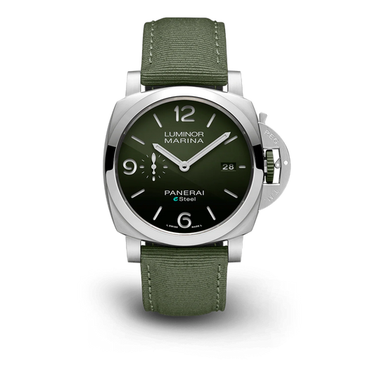 Panerai Luminor Marina ESteel Blu Stainless Steel 44 MM - Green Fabric Strap - Green Dial - PAM01356