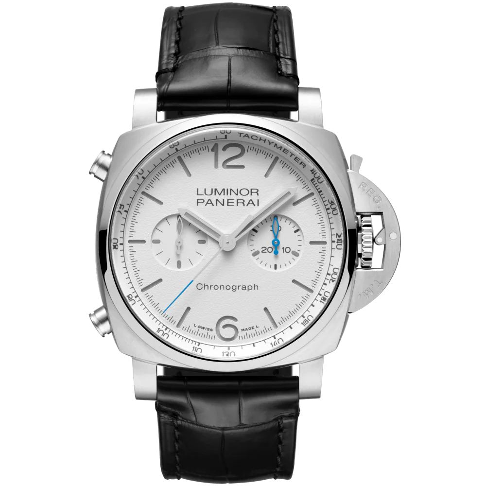 Panerai Luminor Chrono Stainless Steel 44 MM - Black Leather Strap - White Dial - PAM01218