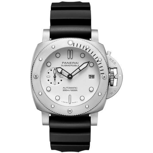 Panerai Submersible Bianco Stainless Steel  44 MM - Black Rubber Strap - White Dial - PAM02223