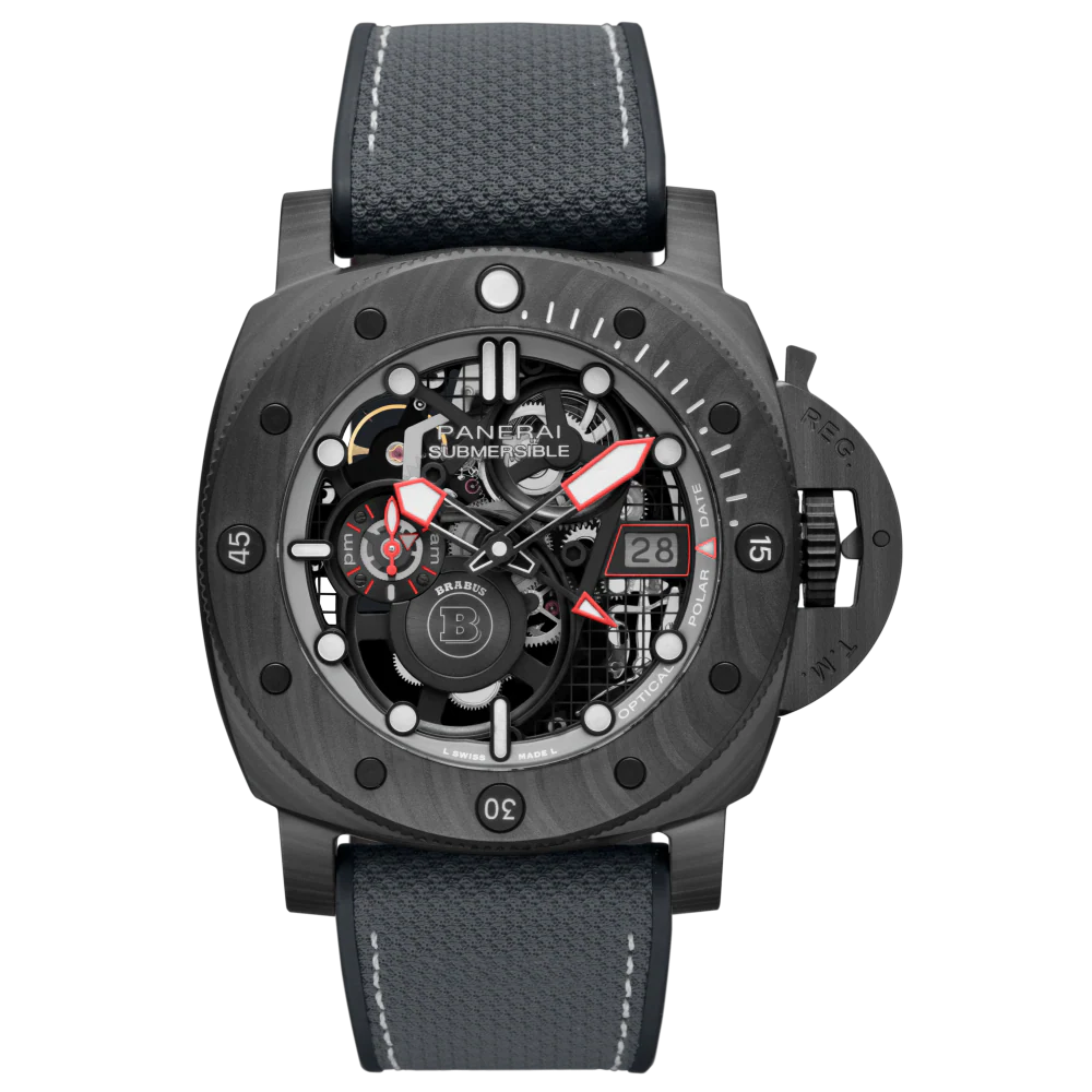 Panerai Submersible S Brabus Black Ops Carbotech™ 47 MM - Black Leather Strap - Black Skeleton Dial - PAM01240