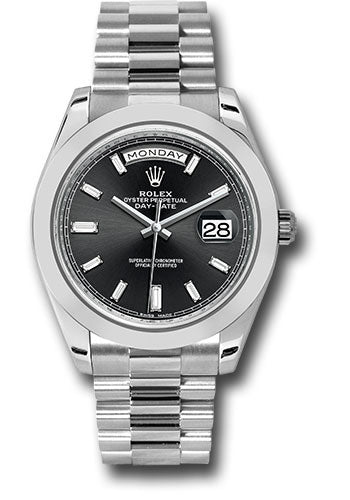 Rolex Presidential Platinum Day-Date 40MM - President Bracelet Watch - Smooth Bezel - Black Baguette Dial - 228206 bkbdp