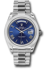 Rolex Presidential Platinum Day-Date 40MM - President Bracelet Watch - Smooth Bezel - Blue Bevelled Roman Dial - 228206-0015