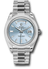 Rolex Presidential Platinum Day-Date 40MM - President Bracelet Watch - Smooth Bezel - Ice Blue Baguette Diamond Dial - 228206-0002