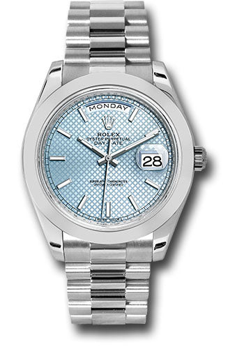 Rolex Presidential Platinum Day-Date 40MM - President Bracelet Watch - Smooth Bezel - Ice Blue Diagonal Motif Index Dial - 228206 ibdmip