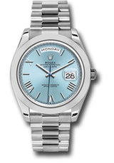 Rolex Presidential Platinum Day-Date 40MM - President Bracelet Watch - Smooth Bezel - Ice Blue Roman Dial -  228206-0044