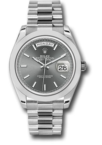 Rolex Presidential Platinum Day-Date 40MM - President Bracelet Watch - Smooth Bezel - Slate Index Dial - 228206 slip