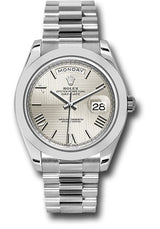 Rolex Presidential Platinum Day-Date 40MM - President Bracelet Watch - Smooth Bezel - Silver Quadrant Motif Bevelled Roman Dial - 228206-0014