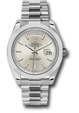 Rolex Presidential Platinum Day-Date 40MM - President Bracelet Watch - Smooth Bezel - Silver Strip Motif Index Dial - 228206-0034